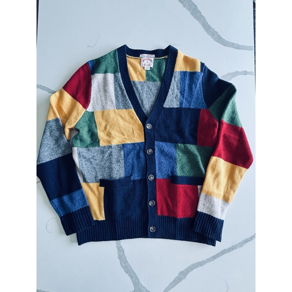 Brooks Brothers Lambs Wool Mens S Knit Cardigan Button Sweater Preppy Colorblock